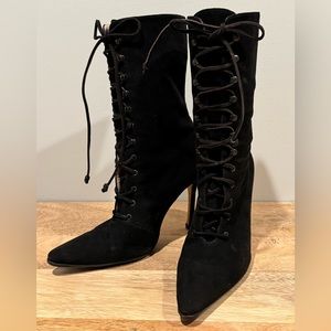 Manolo Blahnik Black Suede Lace-Up Boots